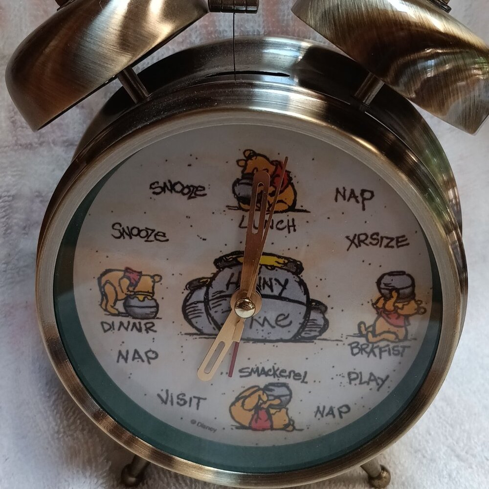 Vintage Winnie Pooh Metal Alarm Clock Disney Classic Hunny Pot